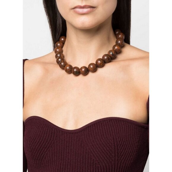 💕RACHEL COMEY💕 Chunky Bead Choker Necklace Acrylic ~ Dark Brown NWOT